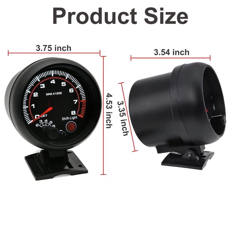 BLLYOGU عداد دورات رقمي 3.75" 12V، 0-8000 دورة في الدقيقة، لمحركات البنزين 4/6/8 أسطوانات - Image 2